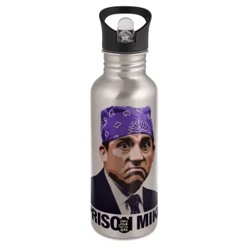 Prison Mike The office, Παγούρι νερού Ασημένιο με καλαμάκι, ανοξείδωτο ατσάλι 600ml
