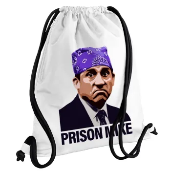Prison Mike The office, Backpack pouch GYMBAG white, with pocket (40x48cm) & thick cords