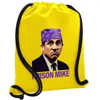 Prison Mike The office, Τσάντα πλάτης πουγκί GYMBAG Κίτρινη, με τσέπη (40x48cm) & χονδρά κορδόνια