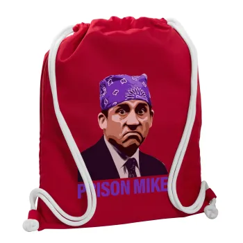 Prison Mike The office, Τσάντα πλάτης πουγκί GYMBAG Κόκκινη, με τσέπη (40x48cm) & χονδρά κορδόνια