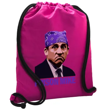 Prison Mike The office, Τσάντα πλάτης πουγκί GYMBAG Φούξια, με τσέπη (40x48cm) & χονδρά κορδόνια