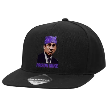 Prison Mike The office, Καπέλο Ενηλίκων Flat Snapback Μαύρο, (100% ΒΑΜΒΑΚΕΡΟ TWILL, ΕΝΗΛΙΚΩΝ, UNISEX, ONE SIZE)