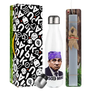 Prison Mike The office, Easter candle, metallic white thermos bottle (500ml) & aromatic flat candle (30cm) (GRAY)