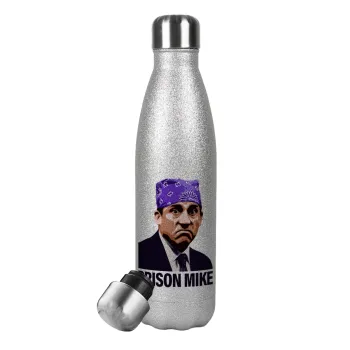 Prison Mike The office, Metallic Glitter Silver Thermos Flask (Stainless steel), double-walled, 500ml