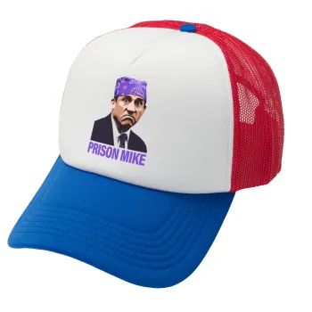 Prison Mike The office, Adult Soft Trucker Hat with Red/Blue/White Mesh (POLYESTER, ADULT, UNISEX, ONE SIZE)