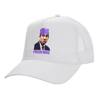 Prison Mike The office, Structured Trucker Adult Hat, with Mesh, WHITE (100% COTTON, ADULT, UNISEX, ONE SIZE)
