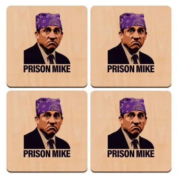 Prison Mike The office, ΣΕΤ x4 Σουβέρ ξύλινα τετράγωνα plywood (9cm)