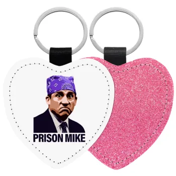 Prison Mike The office, Μπρελόκ PU δερμάτινο glitter καρδιά ΡΟΖ