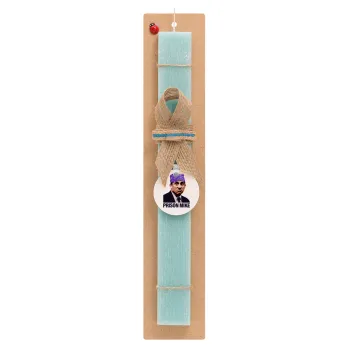Prison Mike The office, Easter Set, wooden keychain & aromatic flat Easter candle (30cm) (TURQUOISE)