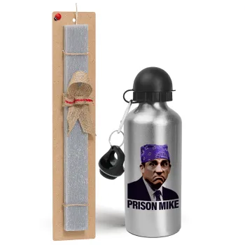 Prison Mike The office, Πασχαλινή Λαμπάδα με παγούρι μεταλλικό Ασημένιο αλουμινίου (500ml) & κερί αρωματικό πλακέ (30cm) (ΓΚΡΙ)
