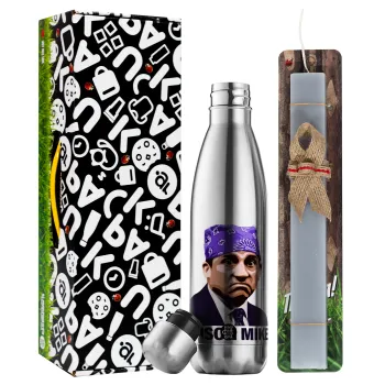 Prison Mike The office, Easter Set, metallic stainless thermos flask (500ml) & scented flat Easter candle (30cm) (GRAY)