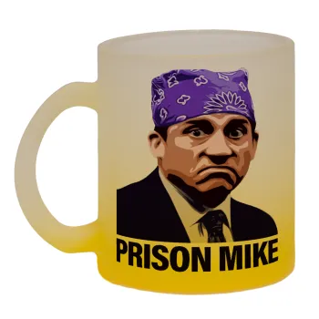 Prison Mike The office, Κούπα γυάλινη δίχρωμη με βάση το κίτρινο ματ, 330ml