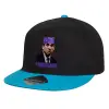 Child's Flat Snapback Hat, Black/Blue (100% COTTON, CHILD, UNISEX, ONE SIZE)