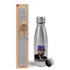 Easter Set, metallic Inox water bottle (750ml) & aromatic flat Easter candle (30cm) (GRAY)