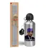 Easter Set, metallic silver aluminum water bottle (500ml) & aromatic flat Easter candle (30cm) (GRAY)