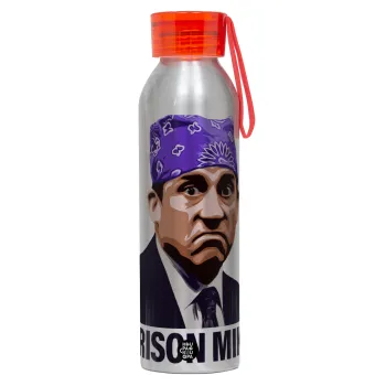 Prison Mike The office, Αλουμινένιο Αθλητικό Μπουκάλι 650ml – Ασημί με Κόκκινο Καπάκι και Λουράκι Σιλικόνης
