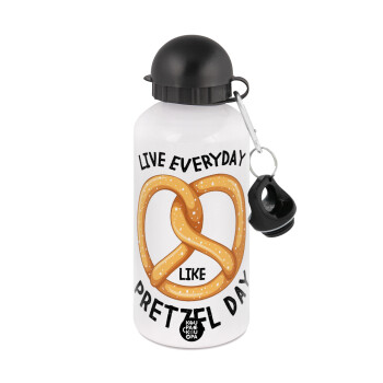 The office, Live every day like pretzel day, Metal water bottle, White, aluminum 500ml