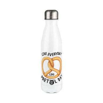 The office, Live every day like pretzel day, Metal mug thermos White (Stainless steel), double wall, 500ml