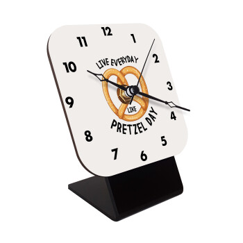 The office, Live every day like pretzel day, Quartz Wooden table clock with hands (10cm)