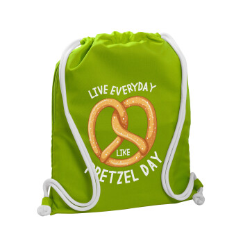 The office, Live every day like pretzel day, Τσάντα πλάτης πουγκί GYMBAG LIME GREEN, με τσέπη (40x48cm) & χονδρά κορδόνια
