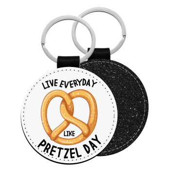 The office, Live every day like pretzel day, Μπρελόκ Δερματίνη, στρογγυλό ΜΑΥΡΟ (5cm)