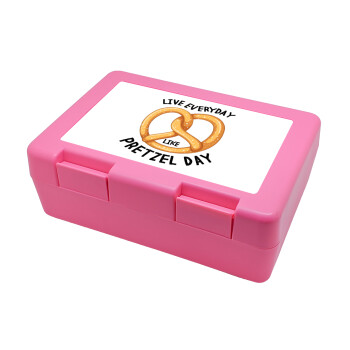The office, Live every day like pretzel day, Children's cookie container PINK 185x128x65mm (BPA free plastic)