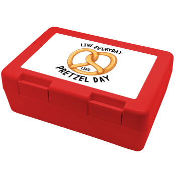 The office, Live every day like pretzel day, Children's cookie container RED 185x128x65mm (BPA free plastic)