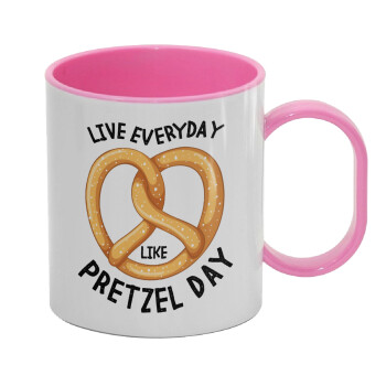 The office, Live every day like pretzel day, Κούπα (πλαστική) (BPA-FREE) Polymer Ροζ για παιδιά, 330ml