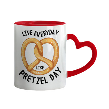 The office, Live every day like pretzel day, Κούπα καρδιά χερούλι κόκκινη, κεραμική, 330ml
