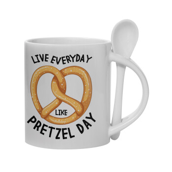 The office, Live every day like pretzel day, Ceramic coffee mug with Spoon, 330ml (1pcs)