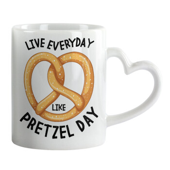The office, Live every day like pretzel day, Κούπα καρδιά χερούλι λευκή, κεραμική, 330ml