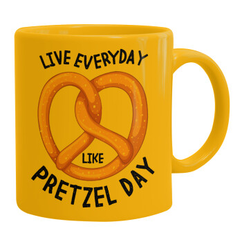 The office, Live every day like pretzel day, Ceramic coffee mug yellow, 330ml (1pcs)