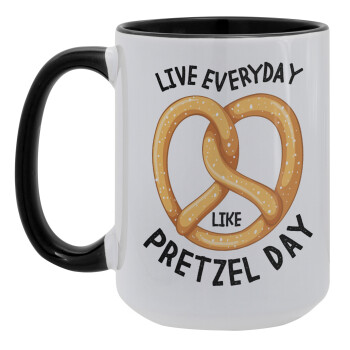 The office, Live every day like pretzel day, Κούπα Mega 15oz, κεραμική Μαύρη, 450ml