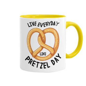 The office, Live every day like pretzel day, Κούπα χρωματιστή κίτρινη, κεραμική, 330ml