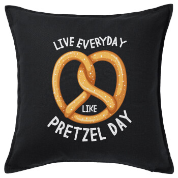 The office, Live every day like pretzel day, Μαξιλάρι καναπέ Μαύρο 100% βαμβάκι, περιέχεται το γέμισμα (50x50cm)