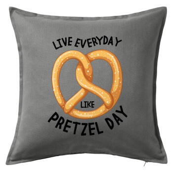 The office, Live every day like pretzel day, Μαξιλάρι καναπέ Γκρι 100% βαμβάκι, περιέχεται το γέμισμα (50x50cm)