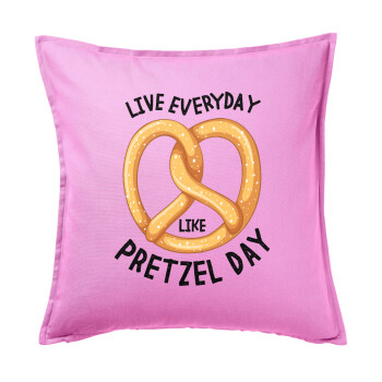 The office, Live every day like pretzel day, Μαξιλάρι καναπέ ΡΟΖ 100% βαμβάκι, περιέχεται το γέμισμα (50x50cm)