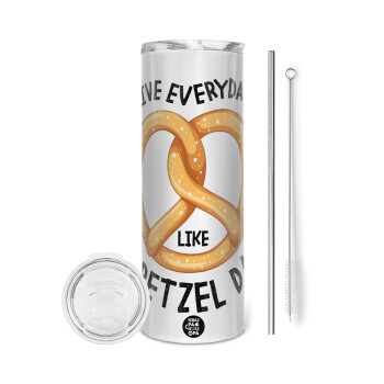The office, Live every day like pretzel day, Eco friendly stainless steel tumbler 600ml, with metal straw & cleaning brush
