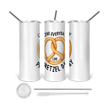The office, Live every day like pretzel day, 360 Eco friendly stainless steel tumbler 600ml, with metal straw & cleaning brush