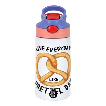 The office, Live every day like pretzel day, Παιδικό παγούρι θερμό, ανοξείδωτο, με καλαμάκι ασφαλείας, ροζ/μωβ (350ml)