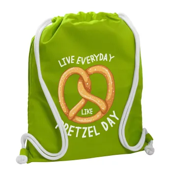 The office, Live every day like pretzel day, Τσάντα πλάτης πουγκί GYMBAG LIME GREEN, με τσέπη (40x48cm) & χονδρά κορδόνια