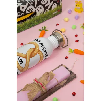 The office, Live every day like pretzel day, Πασχαλινή Λαμπάδα με παγούρι μεταλλικό (620ml, stainless steel) & κερί αρωματικό πλακέ (30cm) (ΡΟΖ)