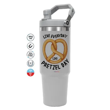 The office, Live every day like pretzel day, GREY color, 890ml (30oz) stainless Steel Tumbler with Handle