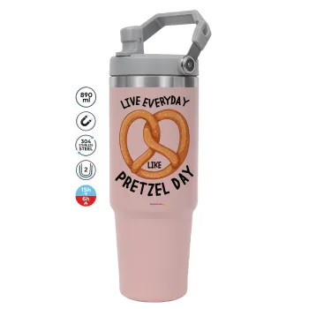 The office, Live every day like pretzel day, Pink color, 890ml (30oz) stainless Steel Tumbler with Handle