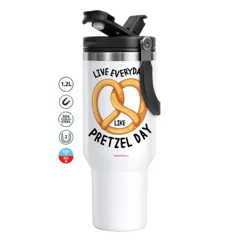 The office, Live every day like pretzel day, Mega Stainless steel Tumbler with lid, double wall 1,2L