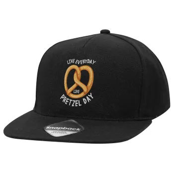 The office, Live every day like pretzel day, Adult Flat Snapback Hat Black, (100% COTTON TWILL, ADULT, UNISEX, ONE SIZE)