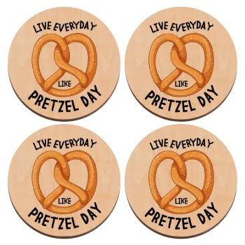 The office, Live every day like pretzel day, ΣΕΤ x4 Σουβέρ ξύλινα στρογγυλά plywood (9cm)