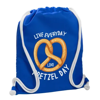 The office, Live every day like pretzel day, Τσάντα πλάτης πουγκί GYMBAG Μπλε, με τσέπη (40x48cm) & χονδρά κορδόνια