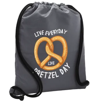 The office, Live every day like pretzel day, Backpack pouch GYMBAG GREY, with pocket (40x48cm) & thick cords