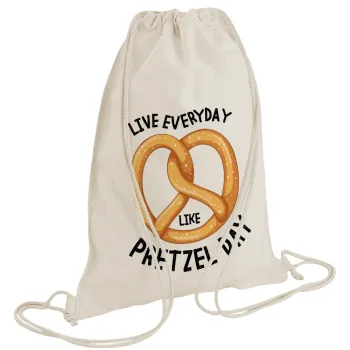 The office, Live every day like pretzel day, Backpack bag GYMBAG natural (28x40cm)
